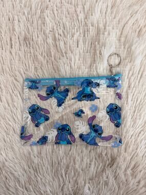 Stitch clear pouch with blue Stitch characters zipper Keyring